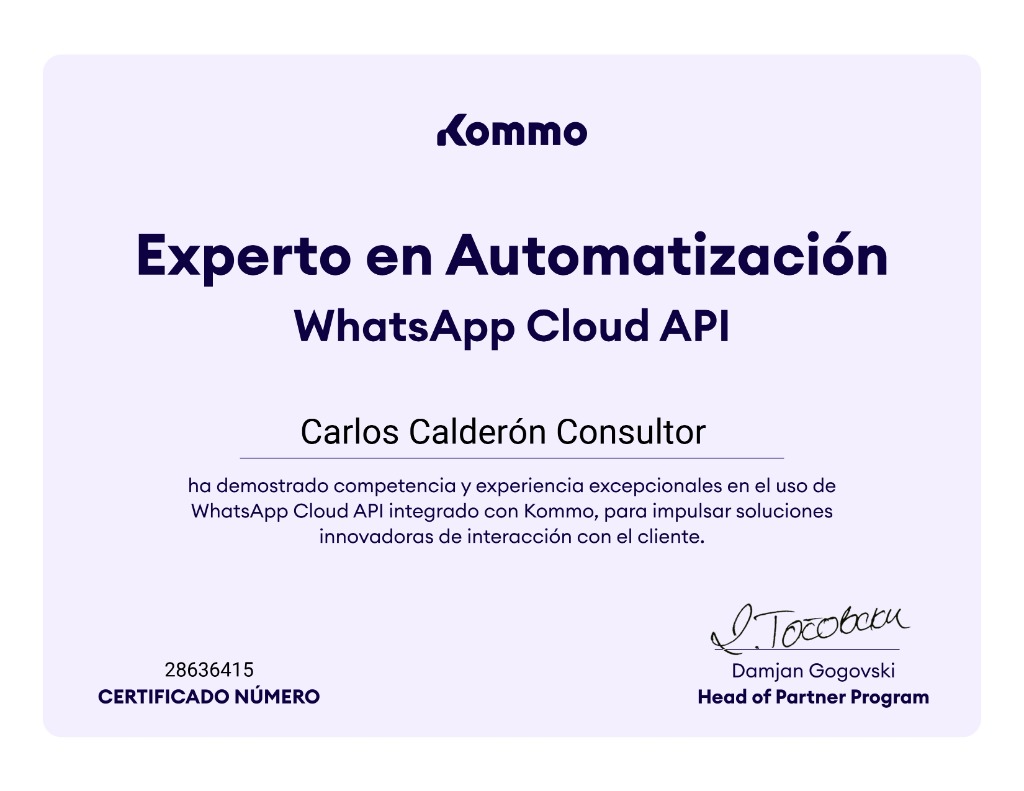 Certificado Kommo Partner Carlos Calderón 1