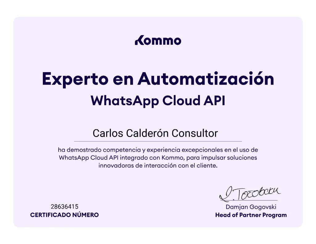 Certificado Kommo Partner Carlos Calderón 1